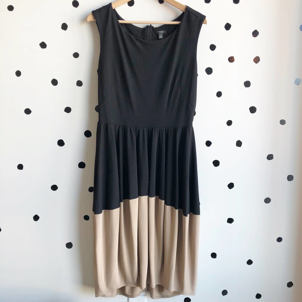 Ann Taylor Black Tan Color Block Sheath Dress Size 10